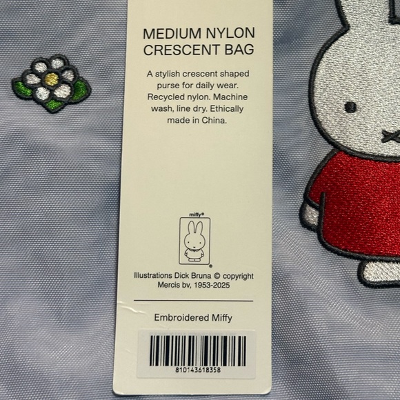 NEW! Medium Nylon Crescent Bag in Embroidered Miffy / NWT - Picture 16 of 16